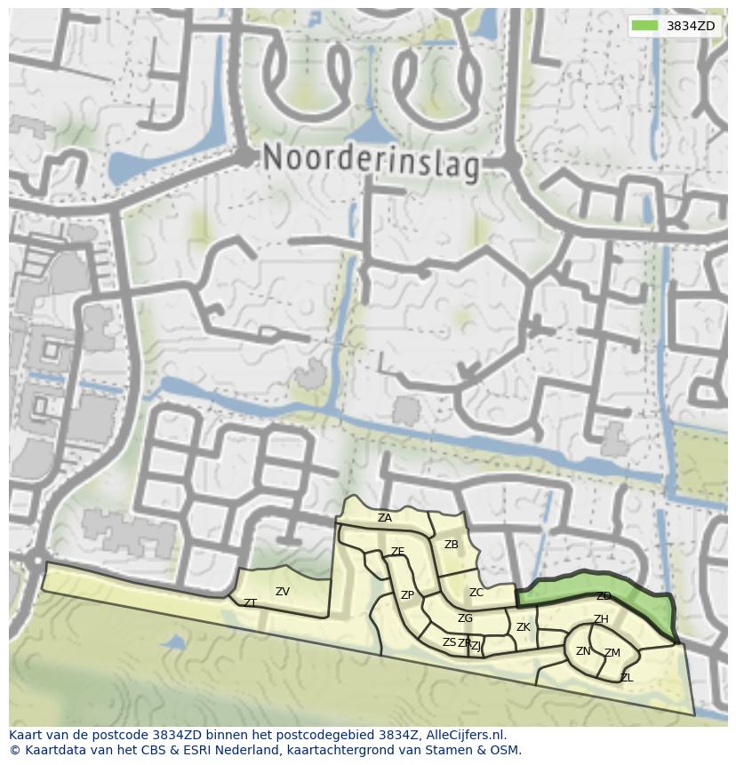 Afbeelding van het postcodegebied 3834 ZD op de kaart.