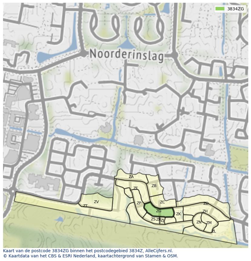 Afbeelding van het postcodegebied 3834 ZG op de kaart.