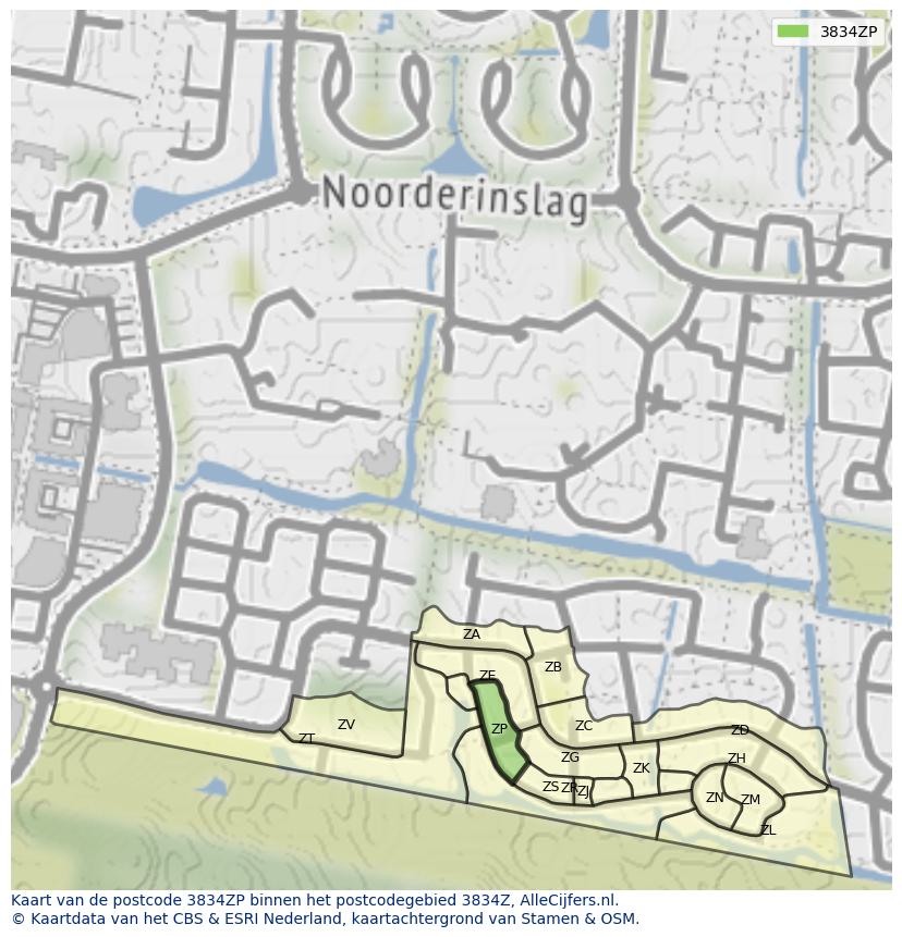 Afbeelding van het postcodegebied 3834 ZP op de kaart.