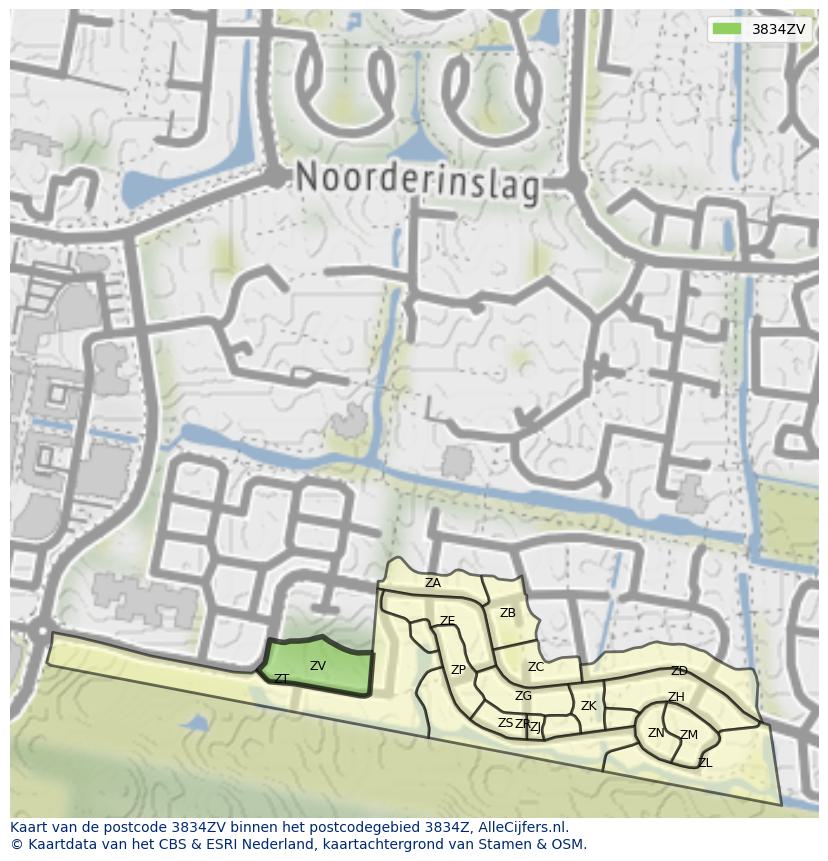 Afbeelding van het postcodegebied 3834 ZV op de kaart.