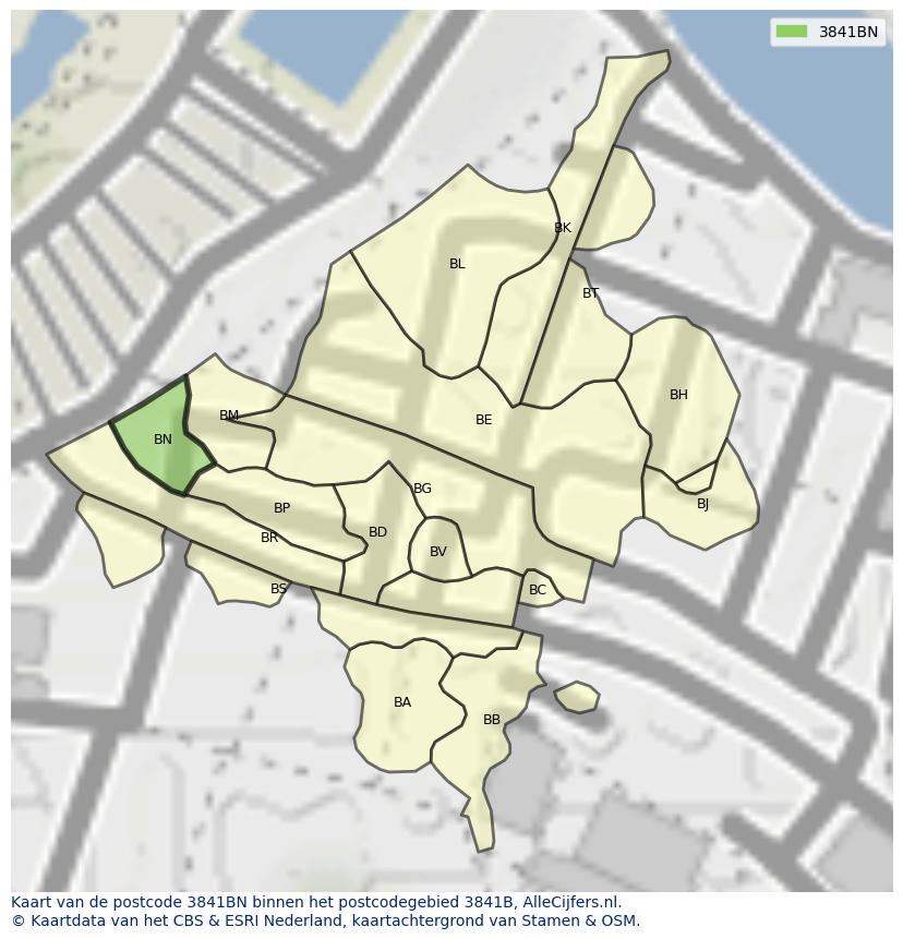 Afbeelding van het postcodegebied 3841 BN op de kaart.
