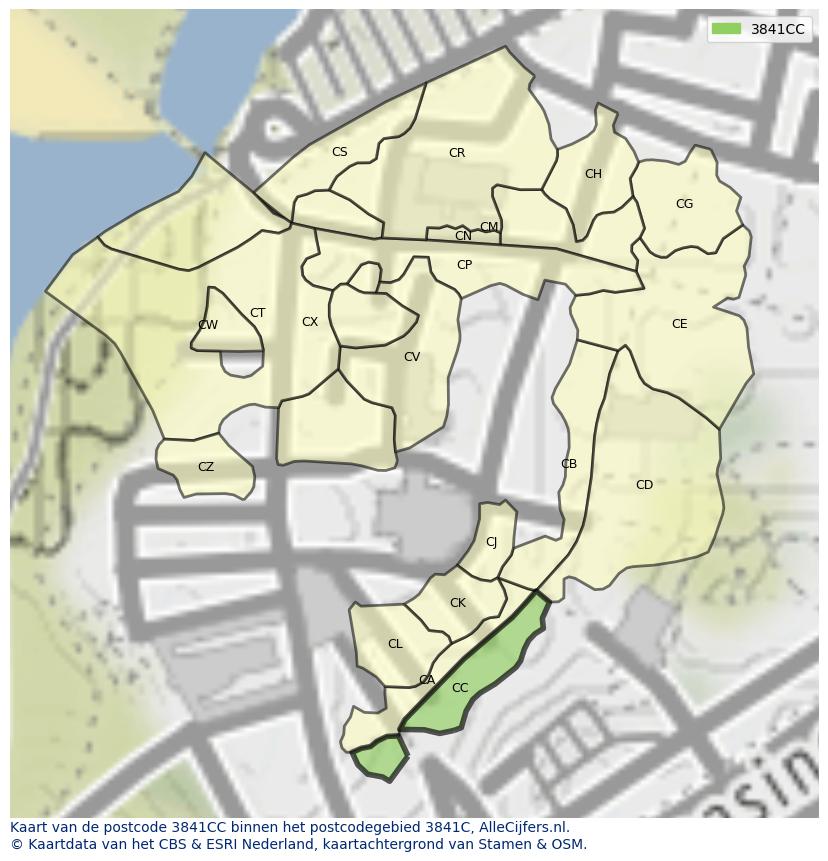 Afbeelding van het postcodegebied 3841 CC op de kaart.