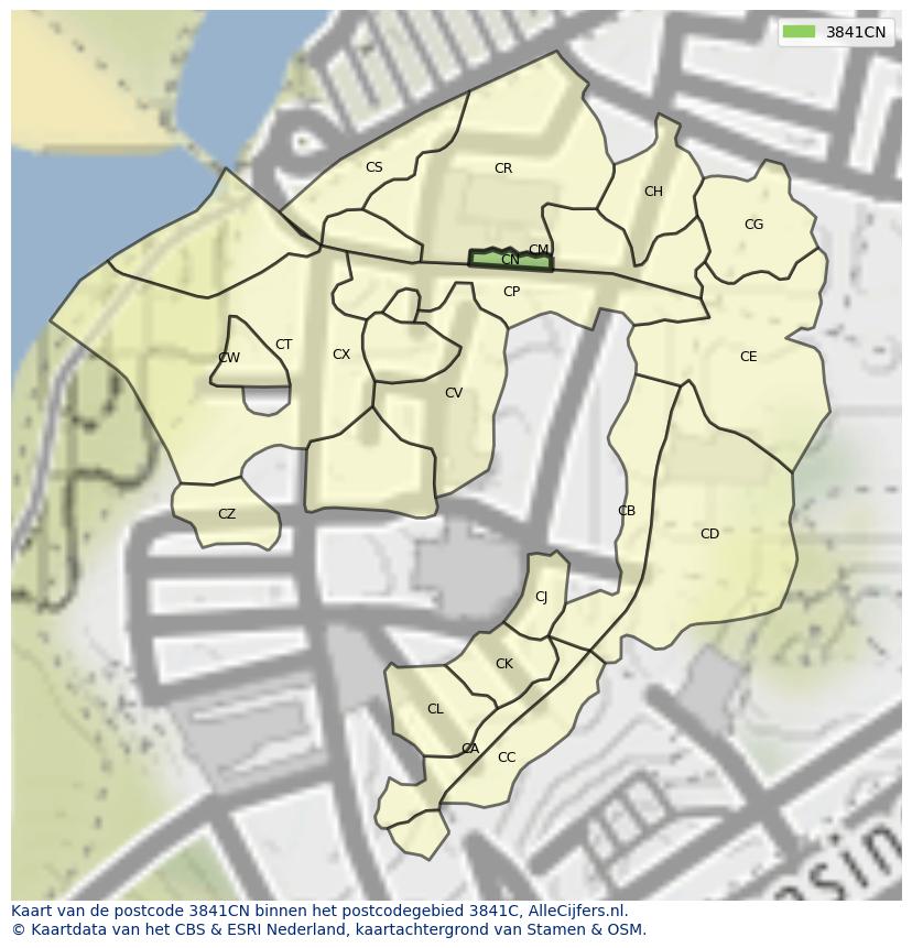 Afbeelding van het postcodegebied 3841 CN op de kaart.