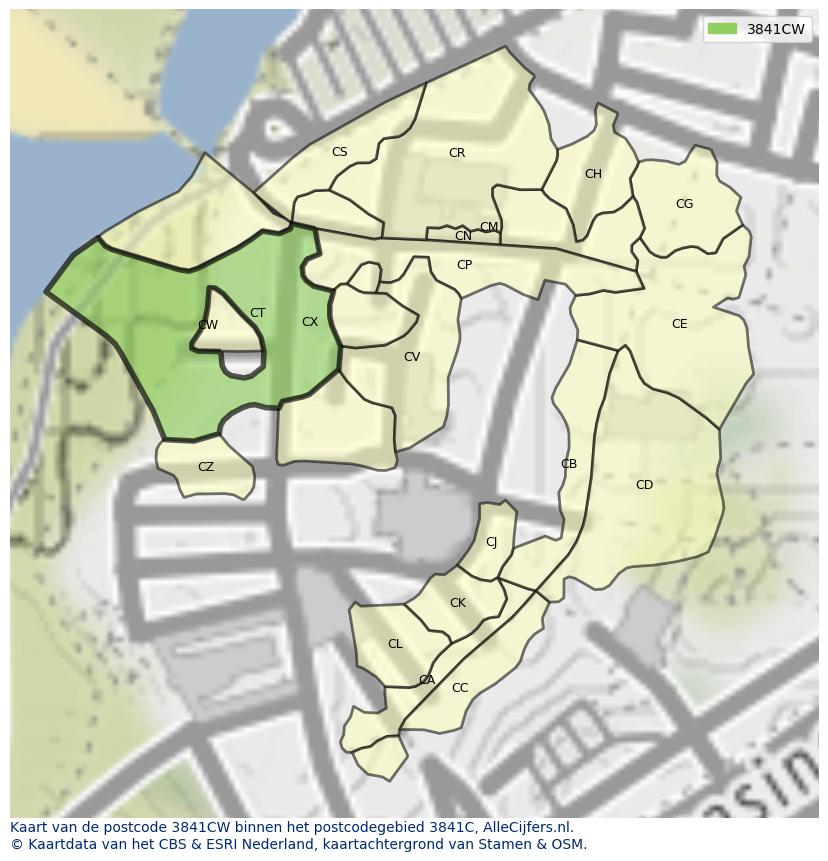 Afbeelding van het postcodegebied 3841 CW op de kaart.