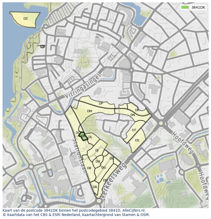 Afbeelding van het postcodegebied 3841 DK op de kaart.
