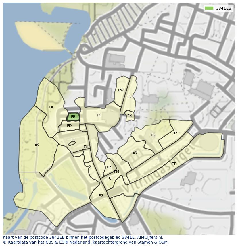 Afbeelding van het postcodegebied 3841 EB op de kaart.