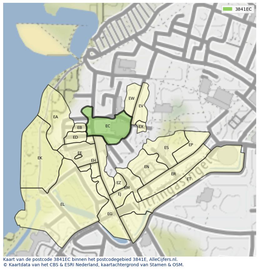 Afbeelding van het postcodegebied 3841 EC op de kaart.