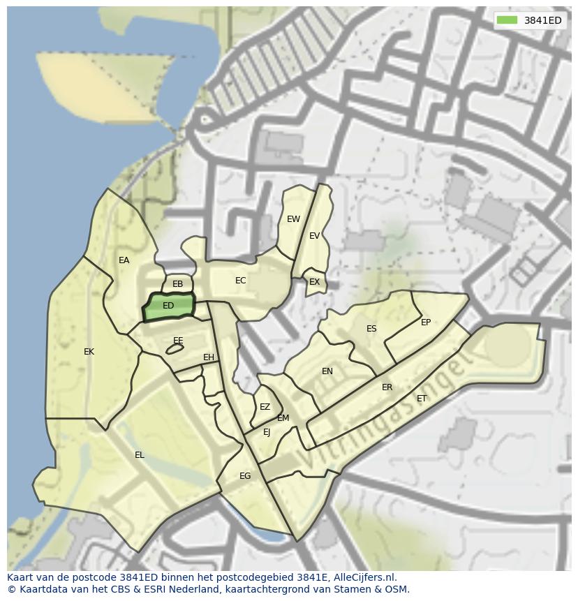 Afbeelding van het postcodegebied 3841 ED op de kaart.