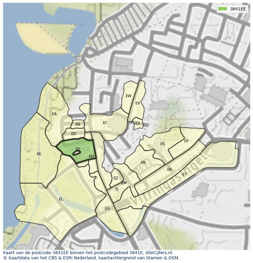 Afbeelding van het postcodegebied 3841 EE op de kaart.
