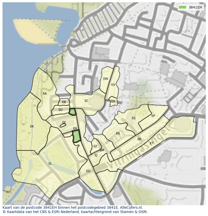 Afbeelding van het postcodegebied 3841 EH op de kaart.