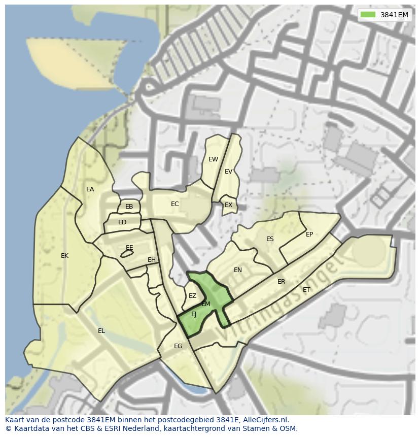 Afbeelding van het postcodegebied 3841 EM op de kaart.