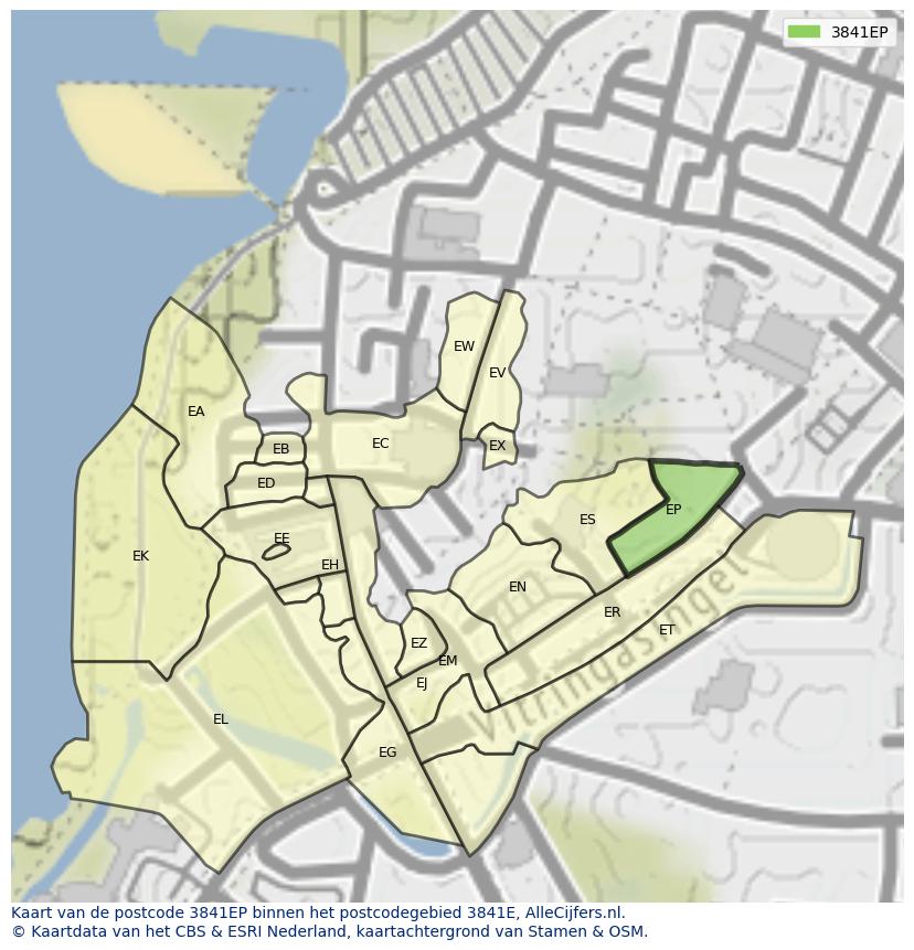 Afbeelding van het postcodegebied 3841 EP op de kaart.