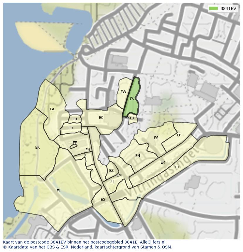 Afbeelding van het postcodegebied 3841 EV op de kaart.