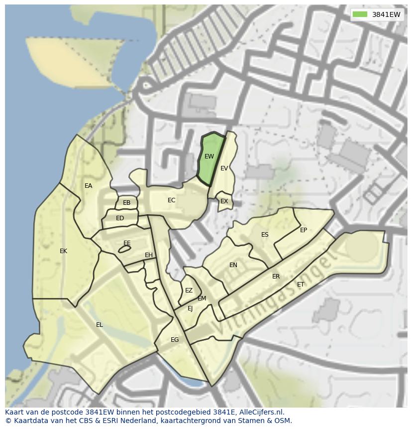 Afbeelding van het postcodegebied 3841 EW op de kaart.