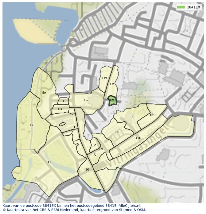 Afbeelding van het postcodegebied 3841 EX op de kaart.