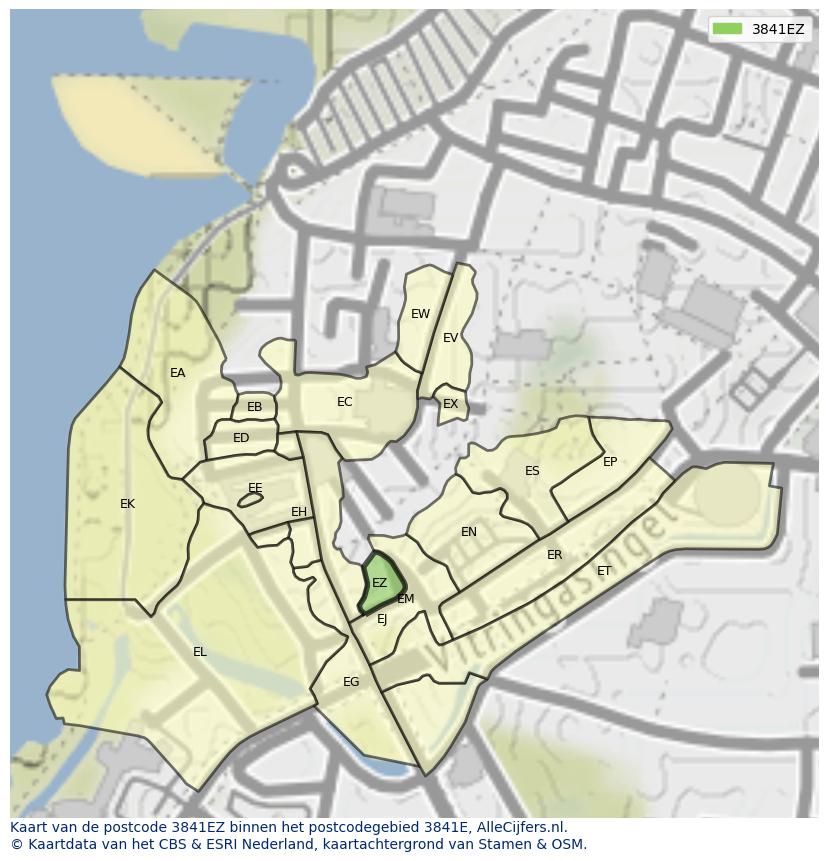 Afbeelding van het postcodegebied 3841 EZ op de kaart.
