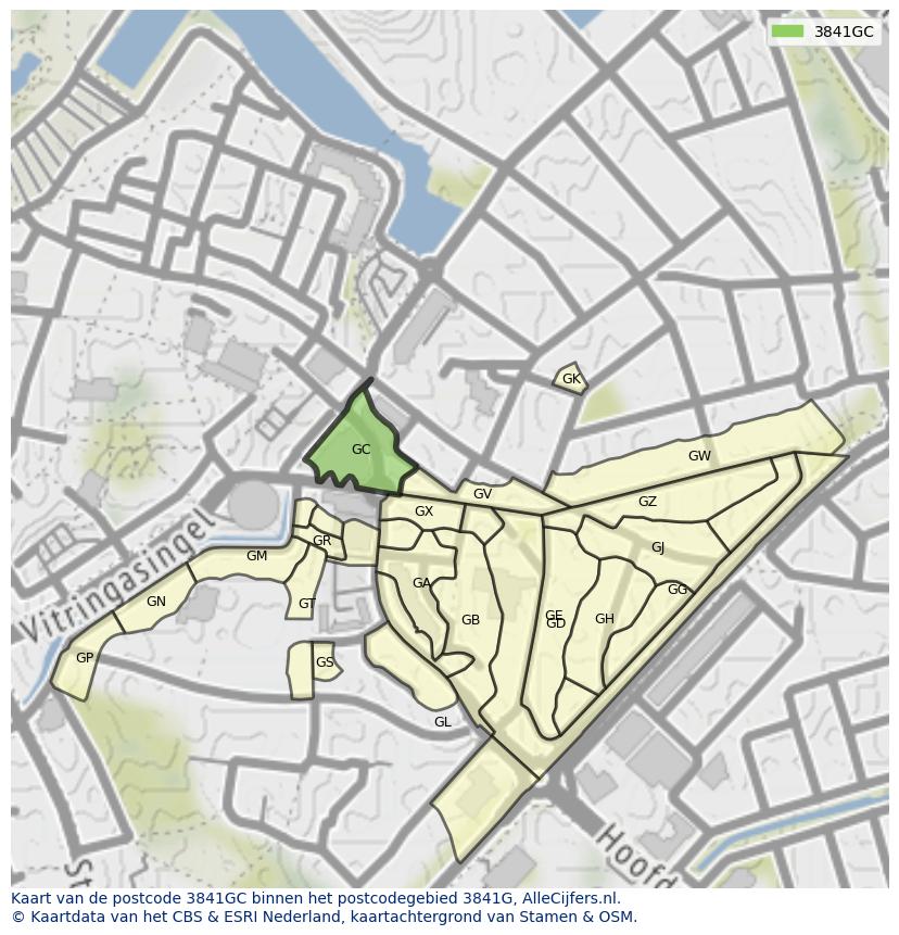 Afbeelding van het postcodegebied 3841 GC op de kaart.