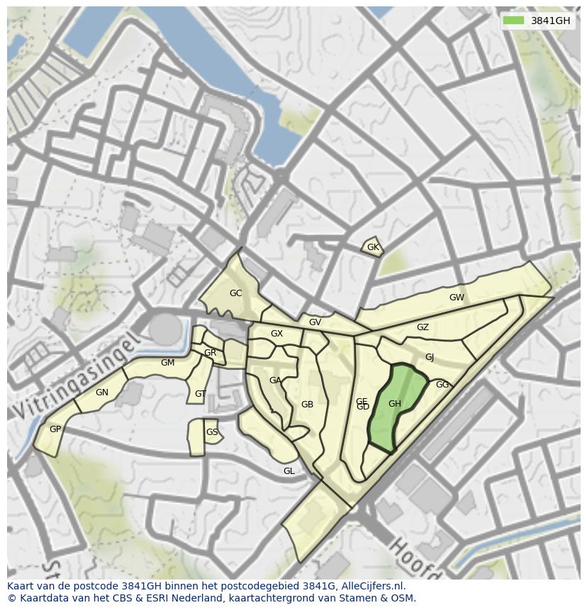 Afbeelding van het postcodegebied 3841 GH op de kaart.