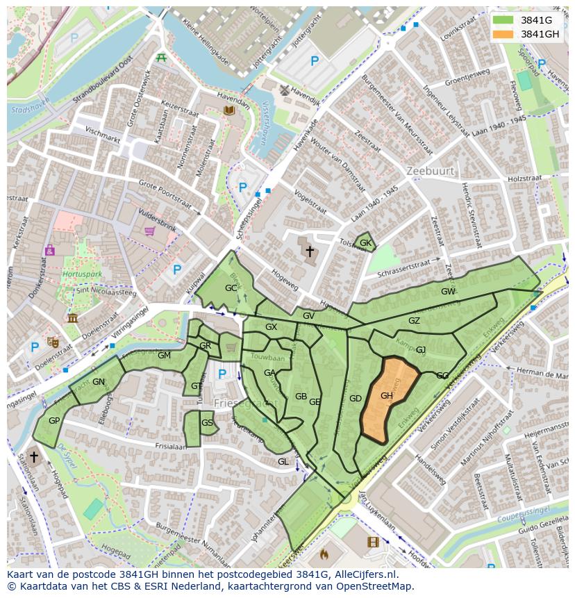 Afbeelding van het postcodegebied 3841 GH op de kaart.