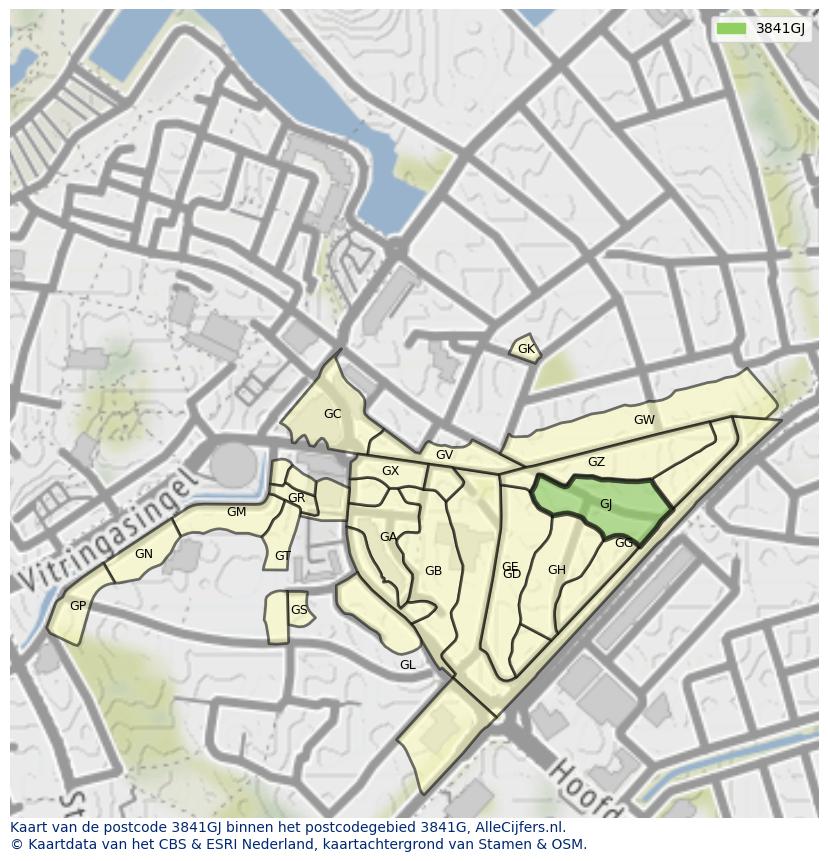 Afbeelding van het postcodegebied 3841 GJ op de kaart.