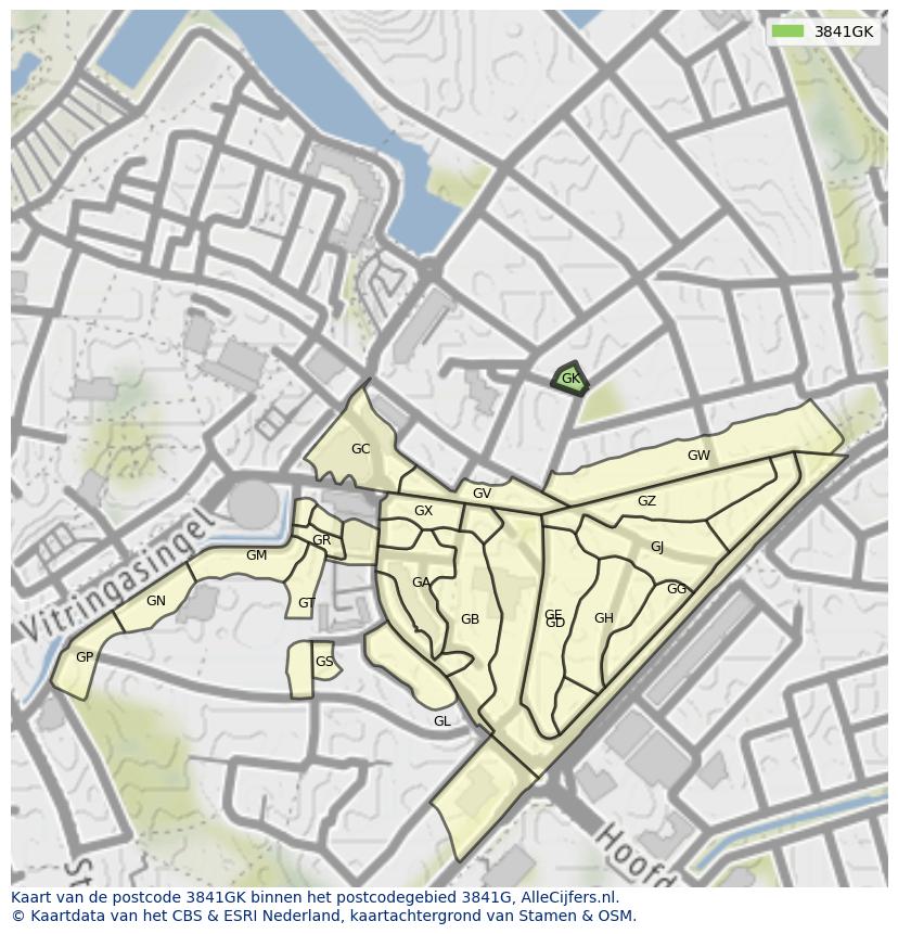 Afbeelding van het postcodegebied 3841 GK op de kaart.