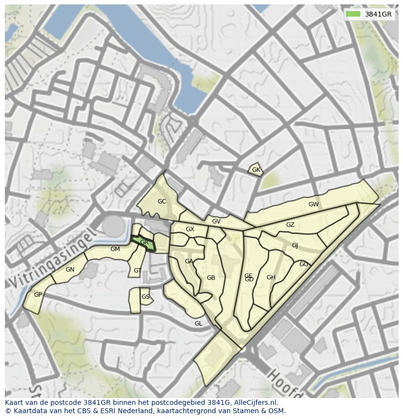 Afbeelding van het postcodegebied 3841 GR op de kaart.