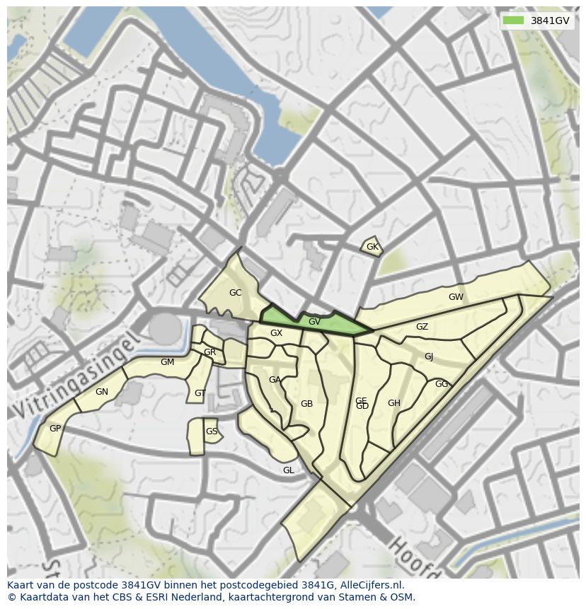 Afbeelding van het postcodegebied 3841 GV op de kaart.