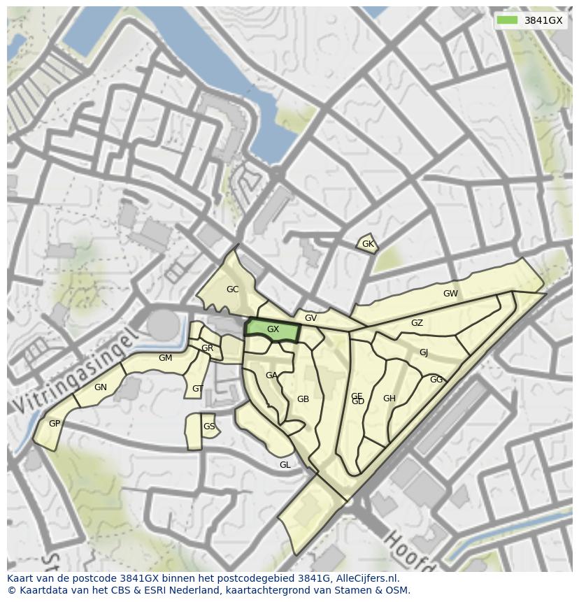 Afbeelding van het postcodegebied 3841 GX op de kaart.