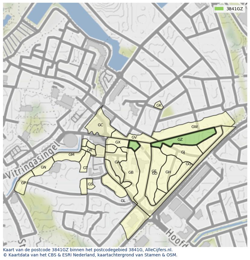 Afbeelding van het postcodegebied 3841 GZ op de kaart.