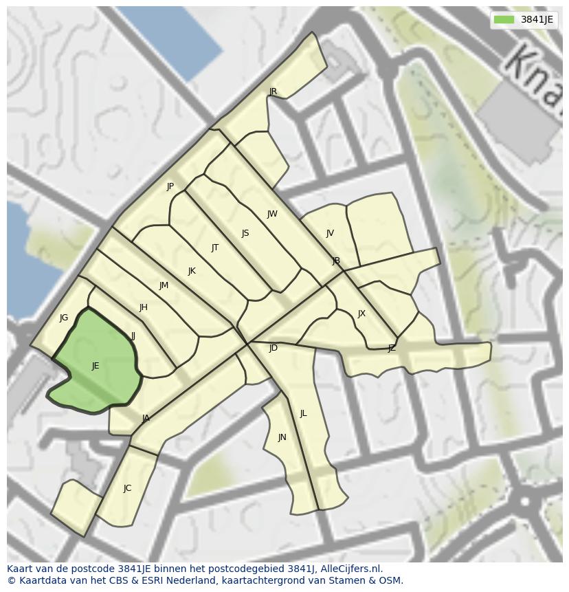 Afbeelding van het postcodegebied 3841 JE op de kaart.
