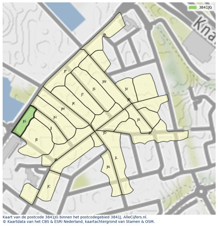 Afbeelding van het postcodegebied 3841 JG op de kaart.
