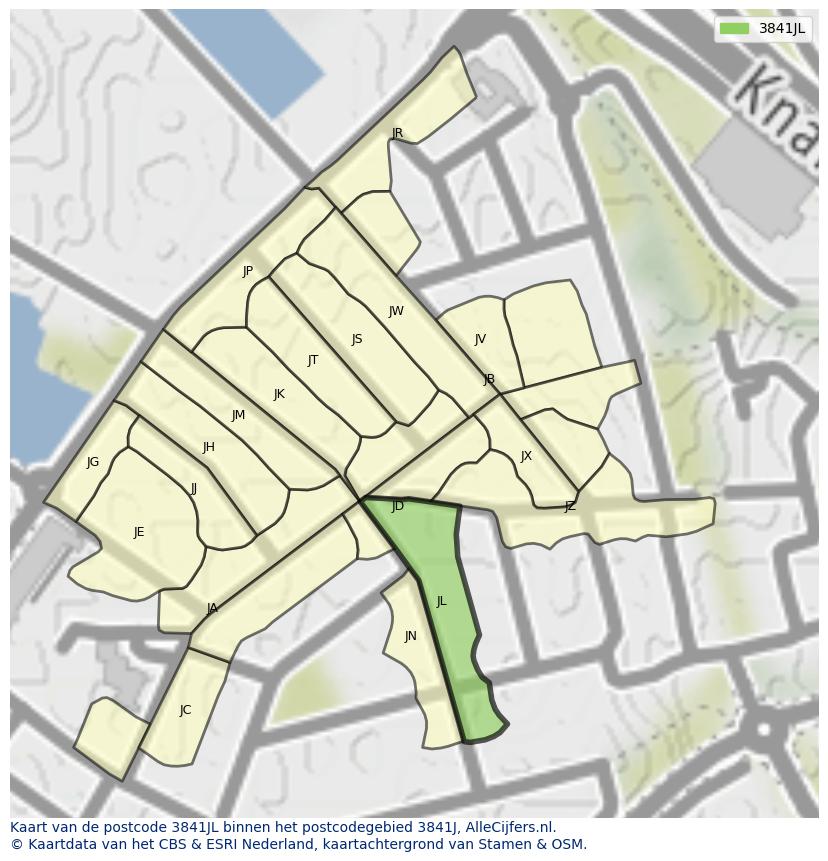 Afbeelding van het postcodegebied 3841 JL op de kaart.