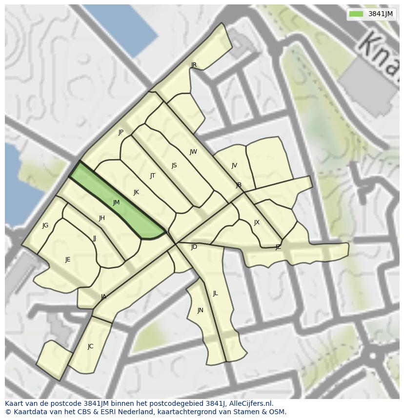 Afbeelding van het postcodegebied 3841 JM op de kaart.