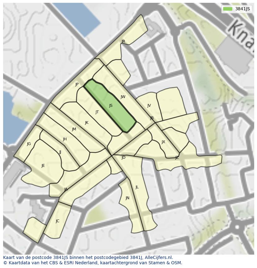 Afbeelding van het postcodegebied 3841 JS op de kaart.