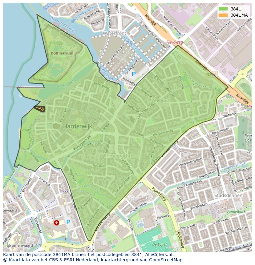 Afbeelding van het postcodegebied 3841 MA op de kaart.