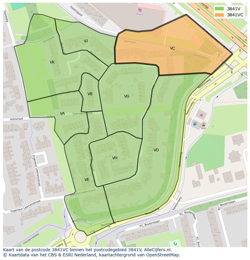 Afbeelding van het postcodegebied 3841 VC op de kaart.
