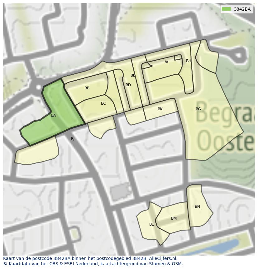 Afbeelding van het postcodegebied 3842 BA op de kaart.