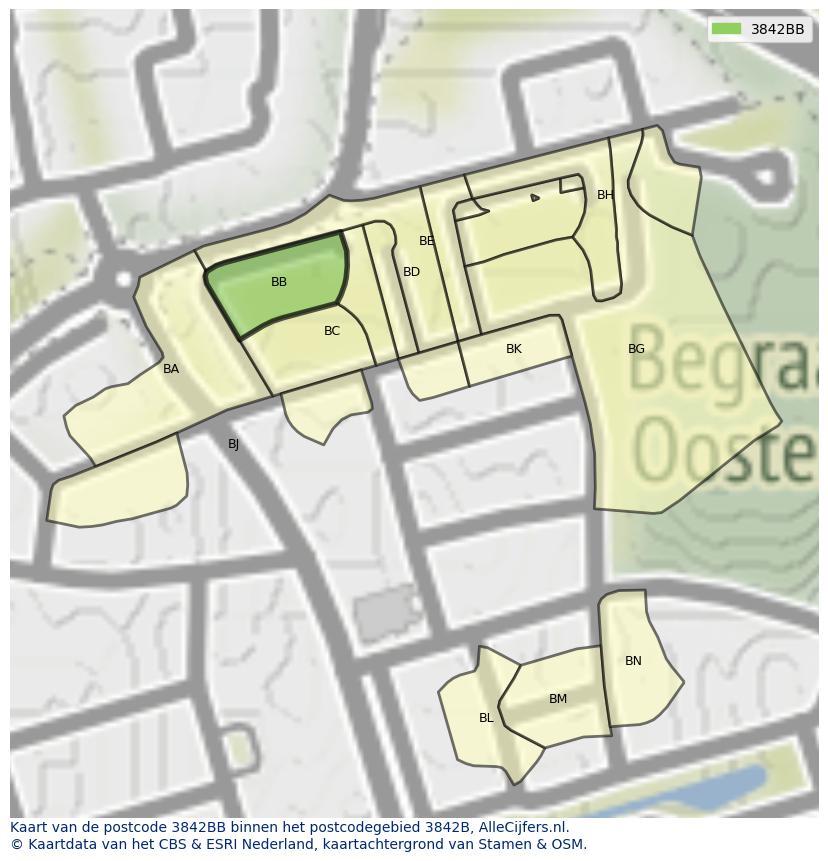 Afbeelding van het postcodegebied 3842 BB op de kaart.