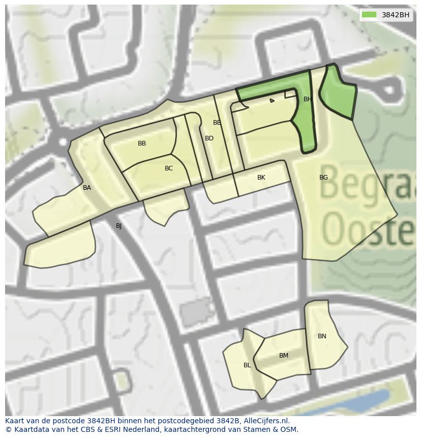 Afbeelding van het postcodegebied 3842 BH op de kaart.