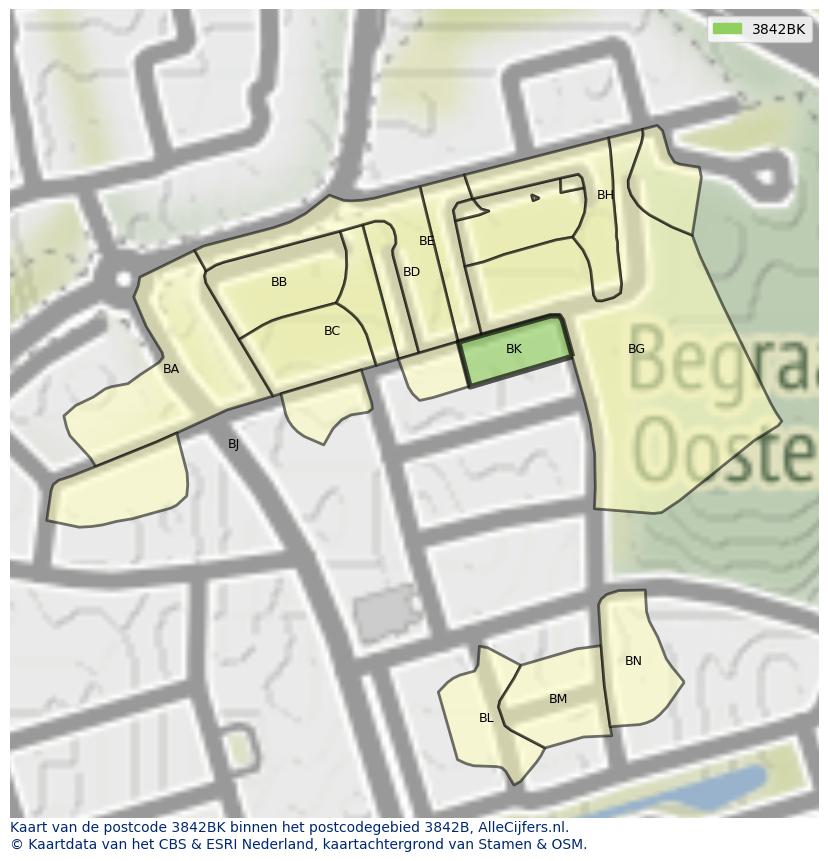 Afbeelding van het postcodegebied 3842 BK op de kaart.