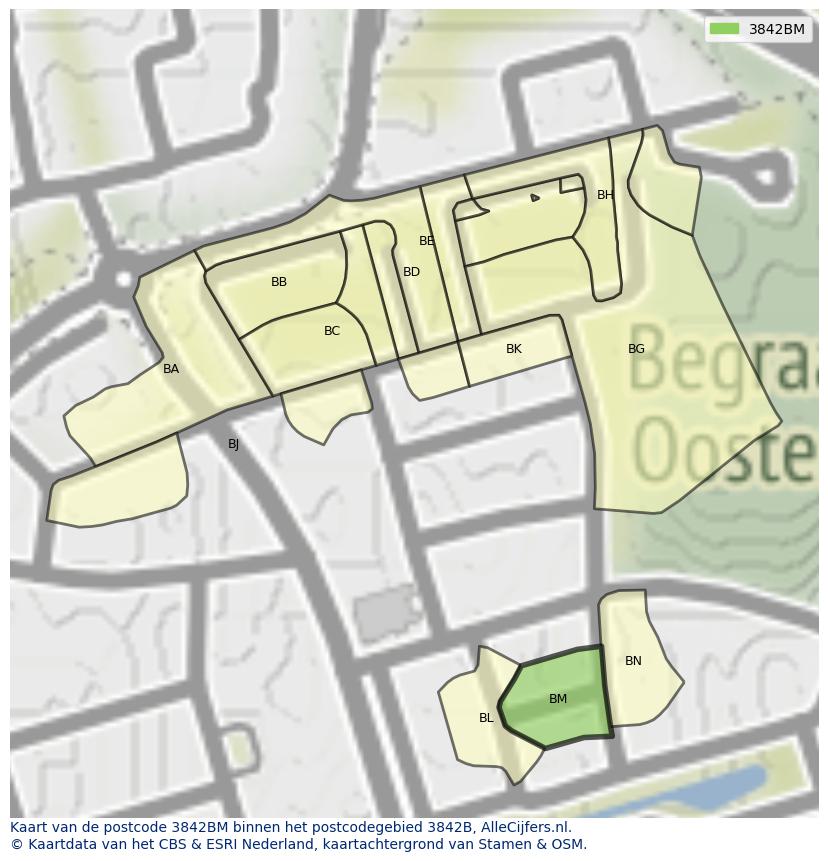 Afbeelding van het postcodegebied 3842 BM op de kaart.