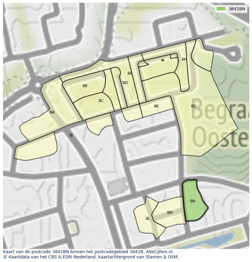 Afbeelding van het postcodegebied 3842 BN op de kaart.