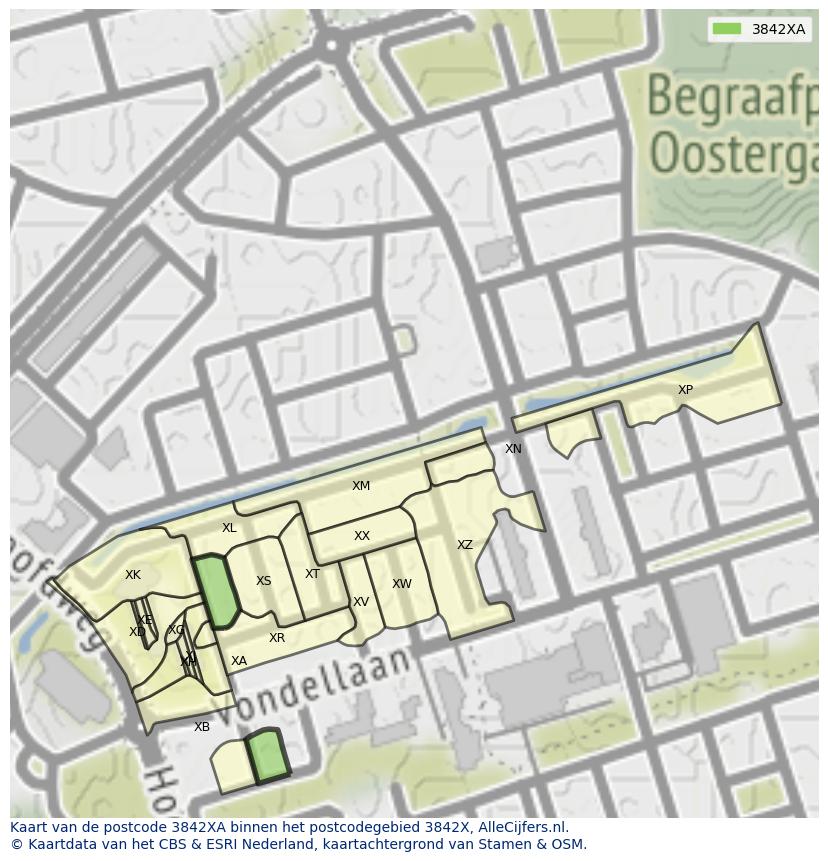 Afbeelding van het postcodegebied 3842 XA op de kaart.