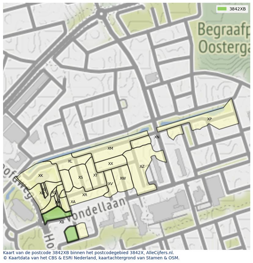 Afbeelding van het postcodegebied 3842 XB op de kaart.