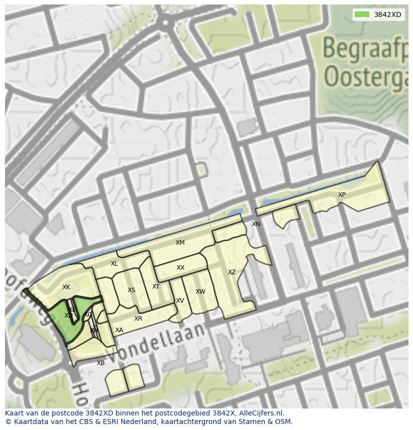 Afbeelding van het postcodegebied 3842 XD op de kaart.