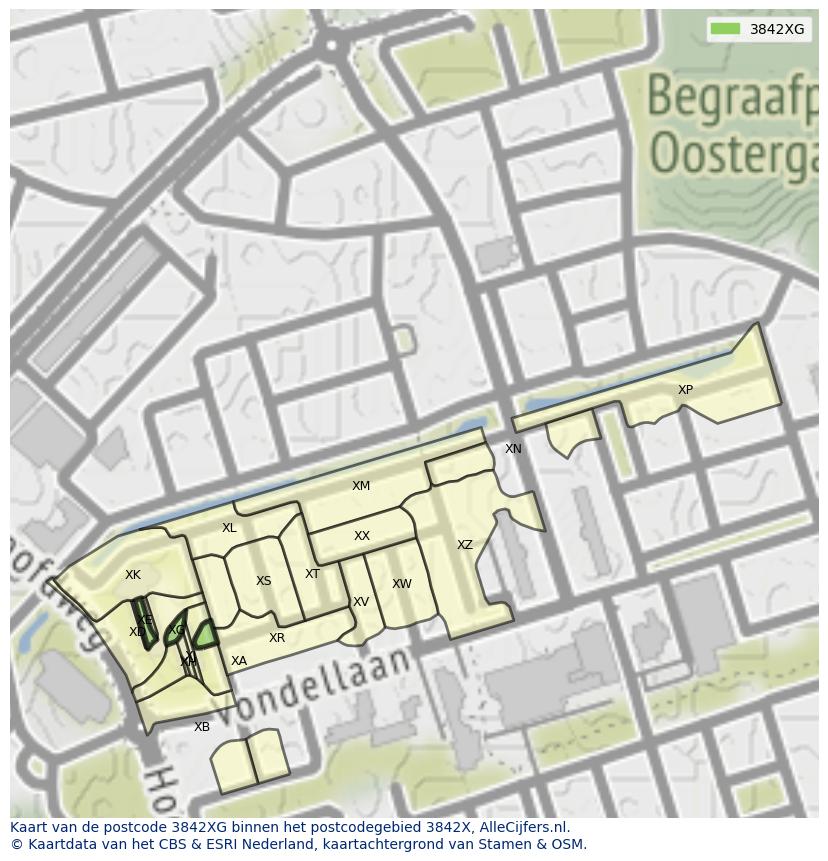 Afbeelding van het postcodegebied 3842 XG op de kaart.
