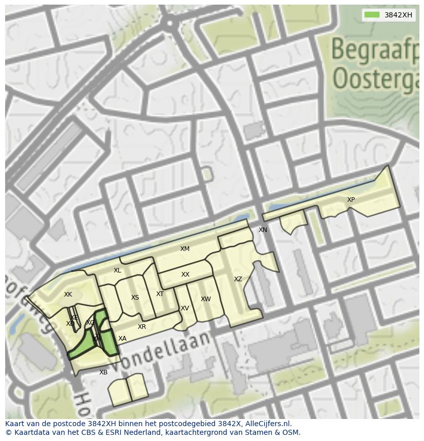 Afbeelding van het postcodegebied 3842 XH op de kaart.