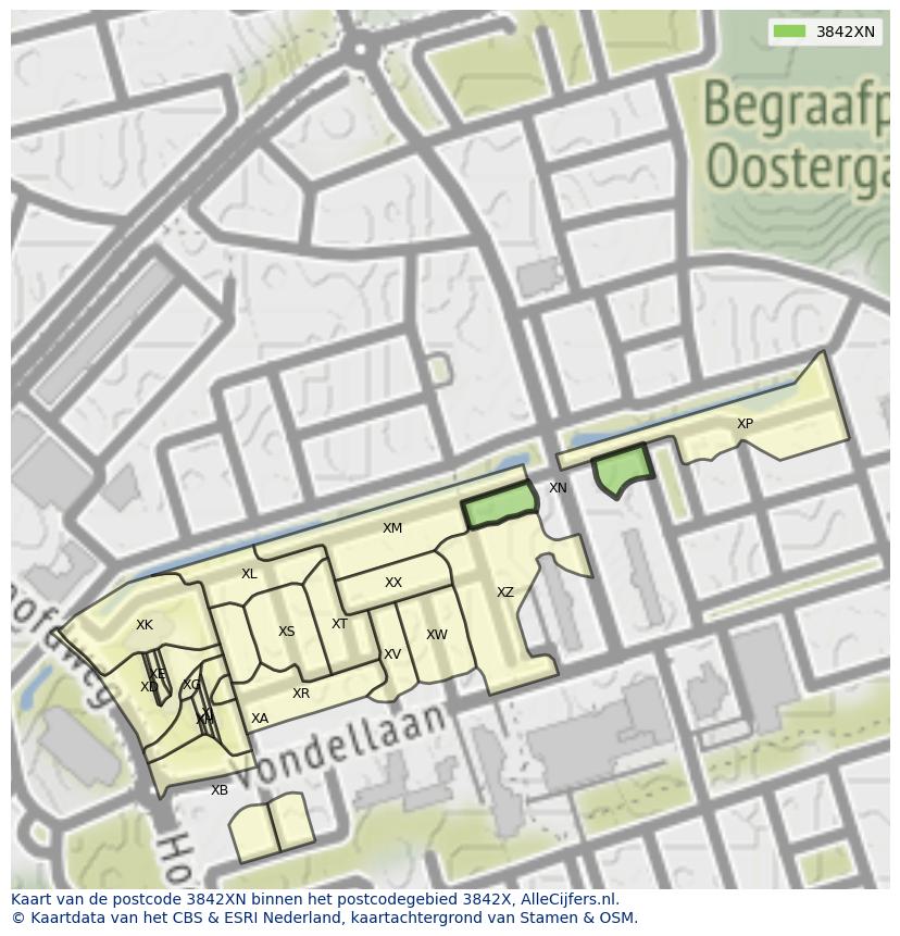 Afbeelding van het postcodegebied 3842 XN op de kaart.