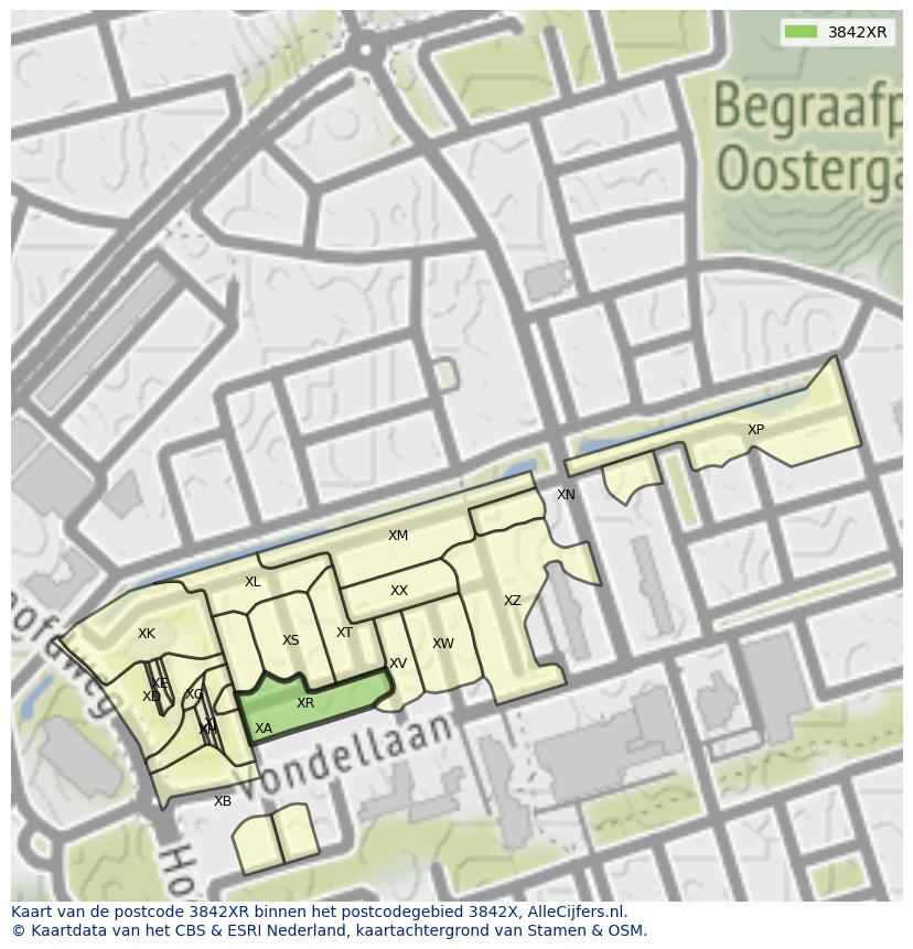 Afbeelding van het postcodegebied 3842 XR op de kaart.
