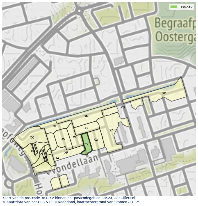 Afbeelding van het postcodegebied 3842 XV op de kaart.